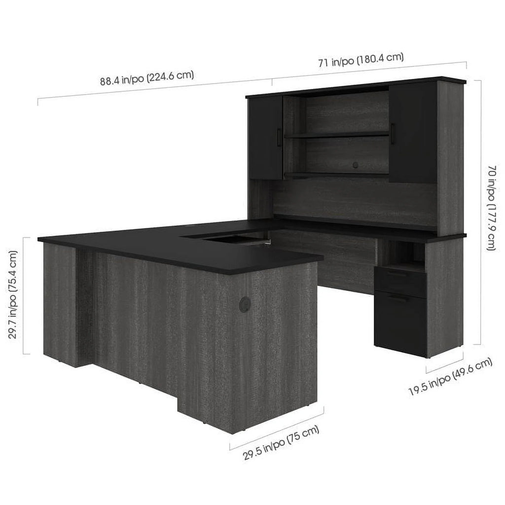 Black Bark Gray U Shaped Wood Computer Desk L446612