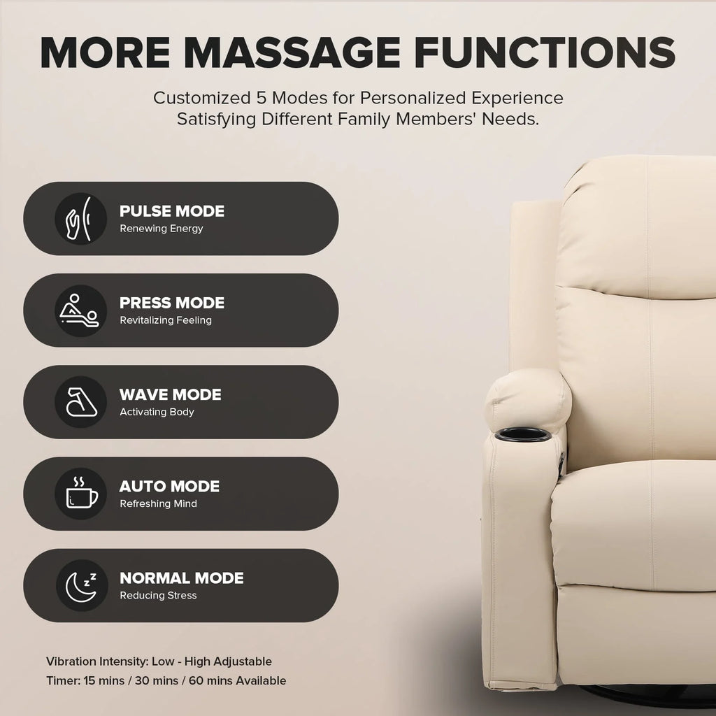 Black PU Leather Swivel Rocker Recliner Chair with Heat and Massage F281076