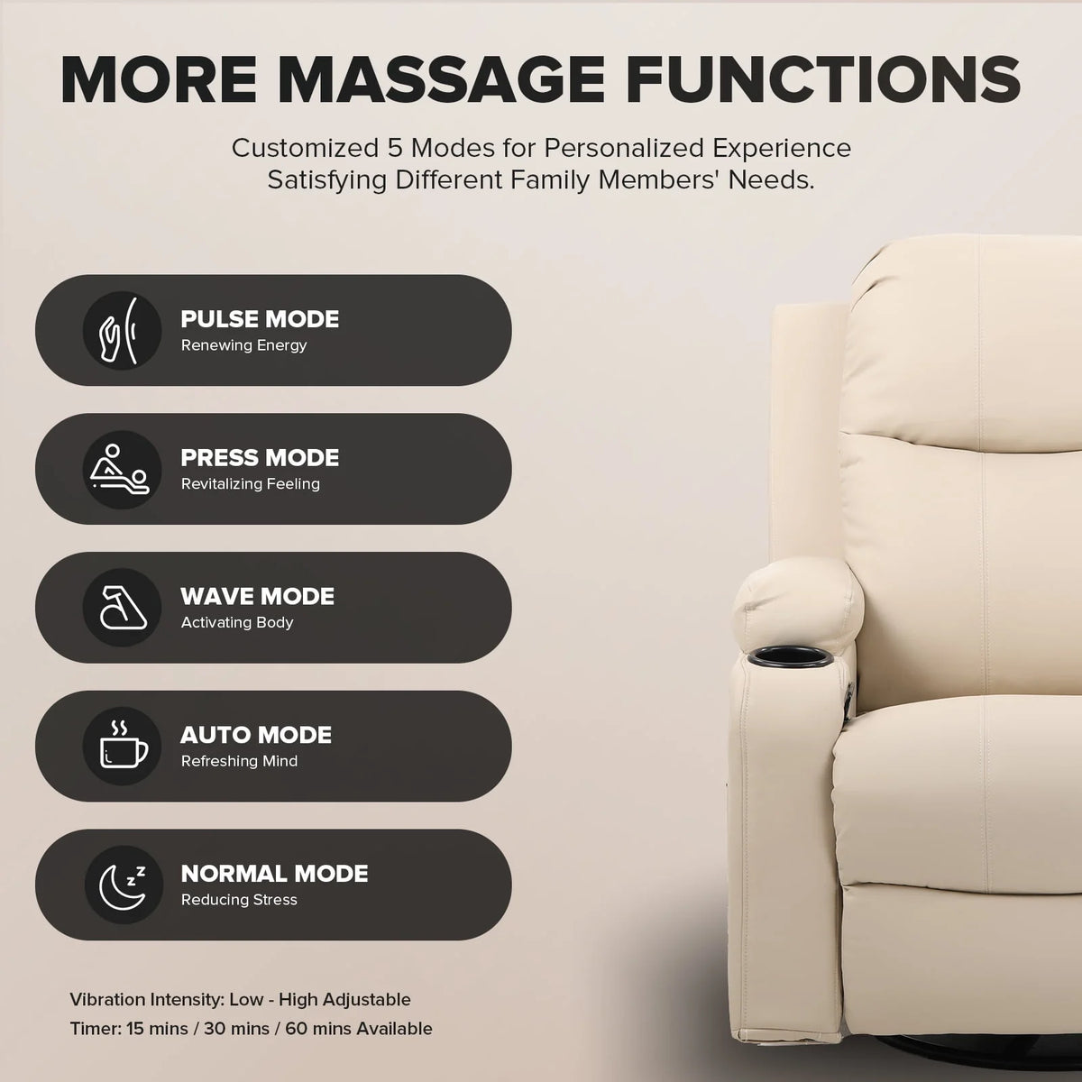 Black PU Leather Swivel Rocker Recliner Chair with Heat and Massage F281076