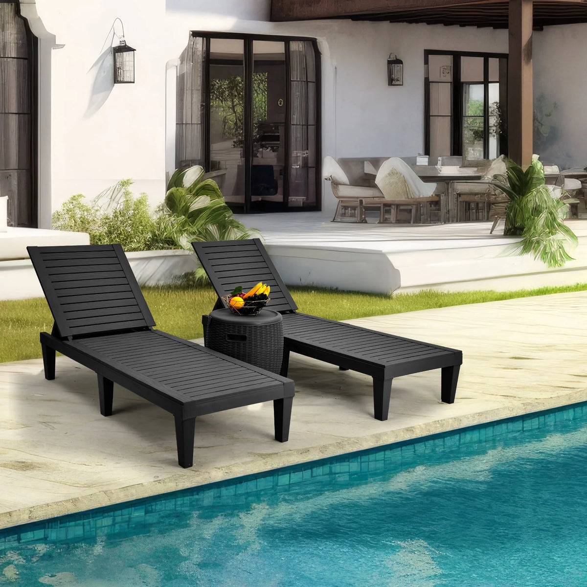 Black Adjustable Outdoor Lounge Chairs D29800