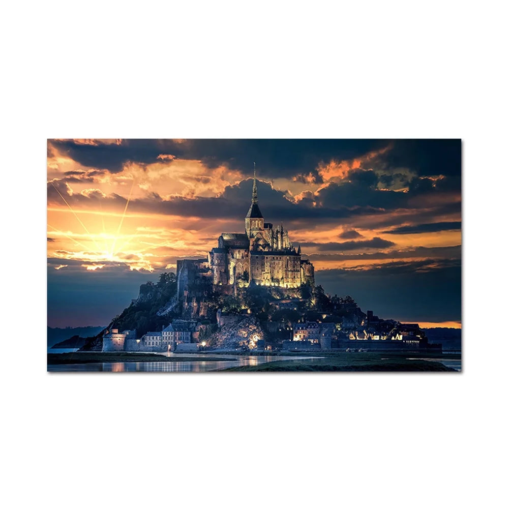 Framed Le Mont-Saint-Michel Wall Art Scenery Painting A5172