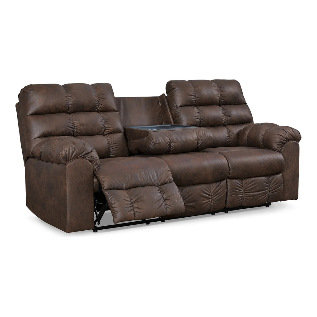 90 Inch Reclining Sofa with Drop Down Table and 2 Cup Holder, Dark Brown F687057