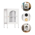 White Metal Buffet Storage Cabinet with Glass Doors K936508