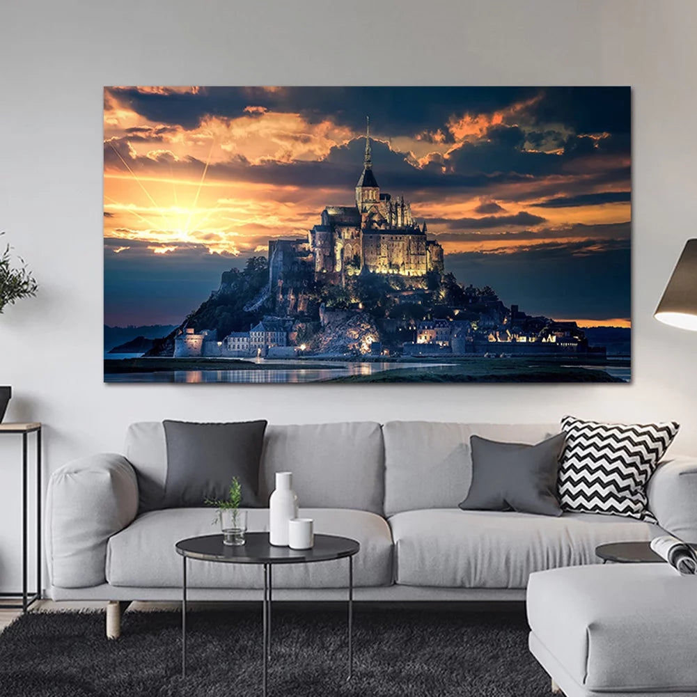 Framed Le Mont-Saint-Michel Wall Art Scenery Painting A5172