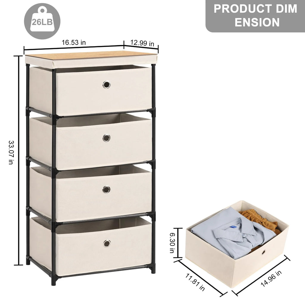 4 Drawer Fabric Storage Nightstand Y69768