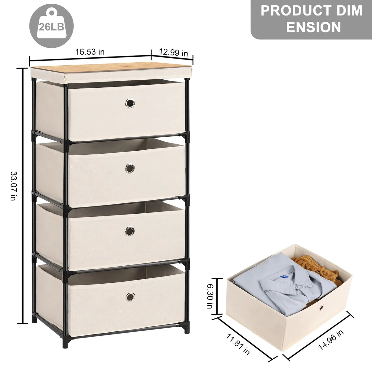 4 Drawer Fabric Storage Nightstand Y69768
