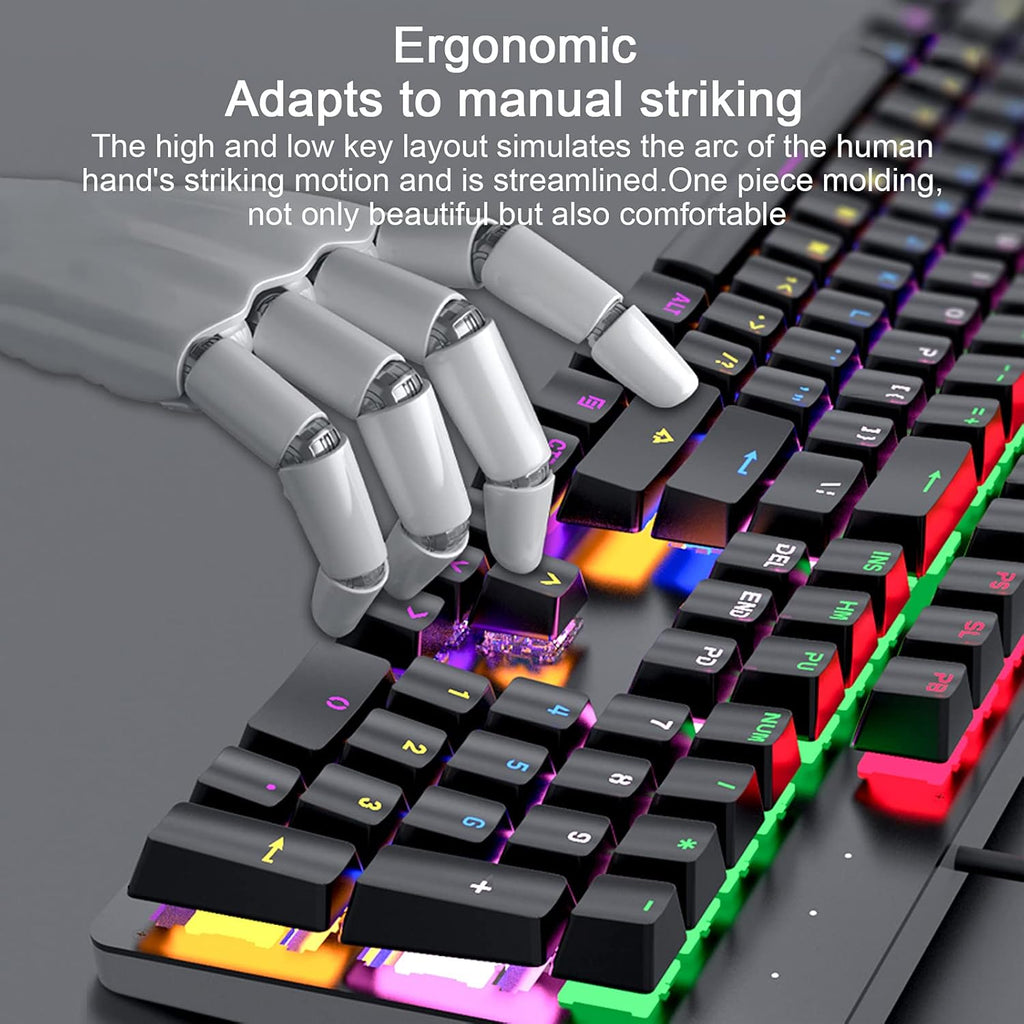 Wired Mechanical Gaming Keyboard Rainbow Backlit 104 Keys Pack of 2 G8794