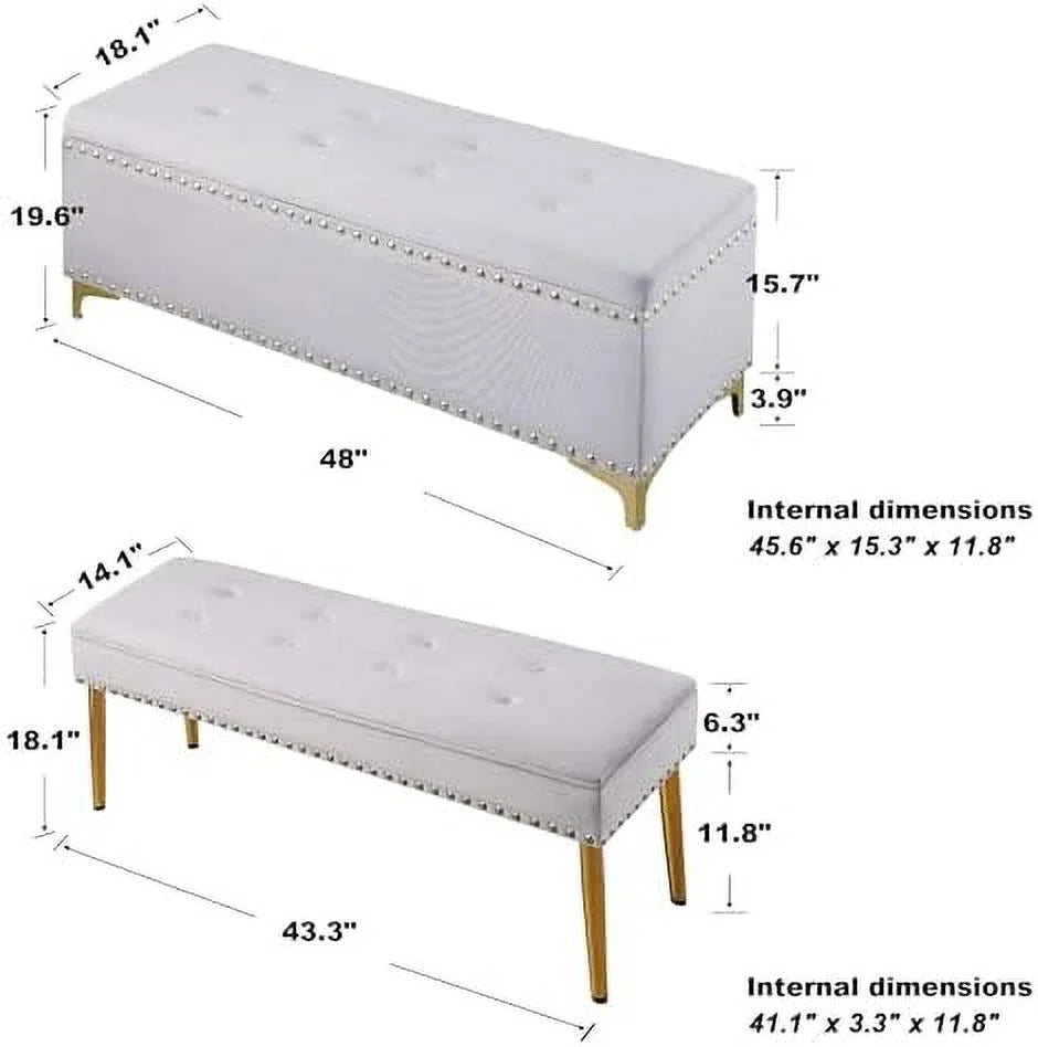Dark Blue Tufted Linen Ottoman Bench Set M676