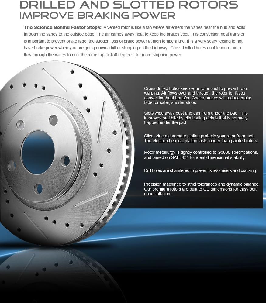 350mm Drilled & Slotted 5 Lug 2 Rotors + Ceramic Pads + Clips G80705
