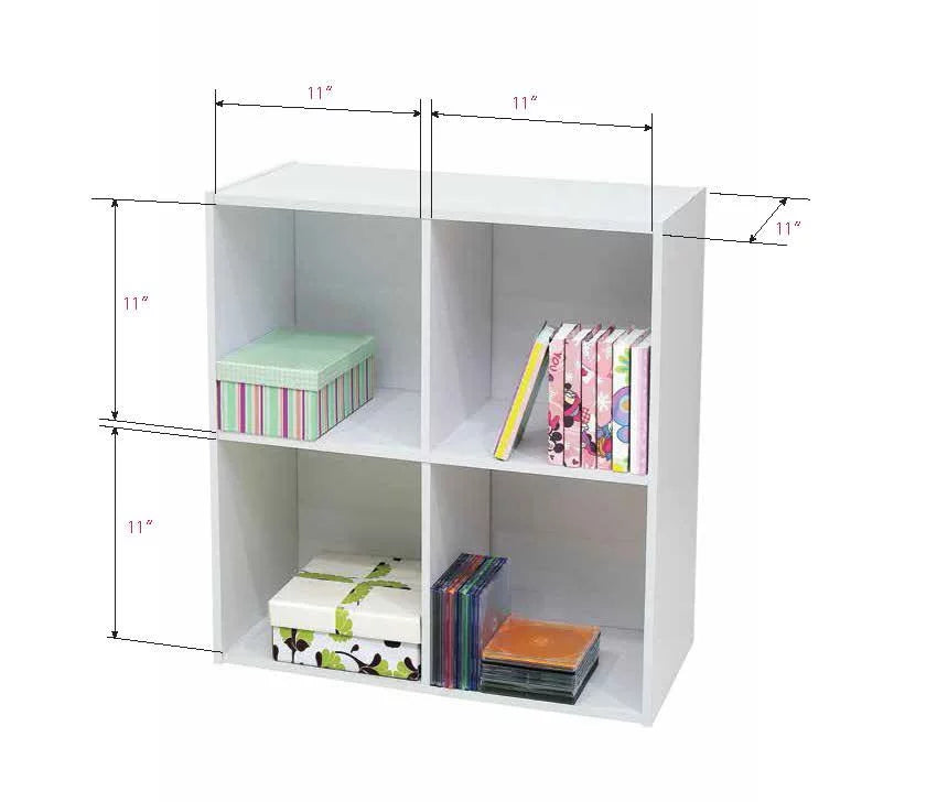 White 4 Cube Wood Bookcase & Storage Organizer Y216