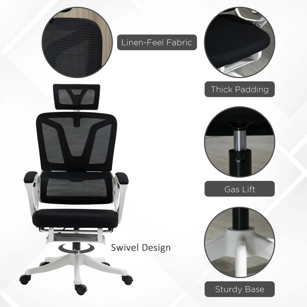 Black Home Office Chair with Adjustable Headrest and Lumbar Support J83426