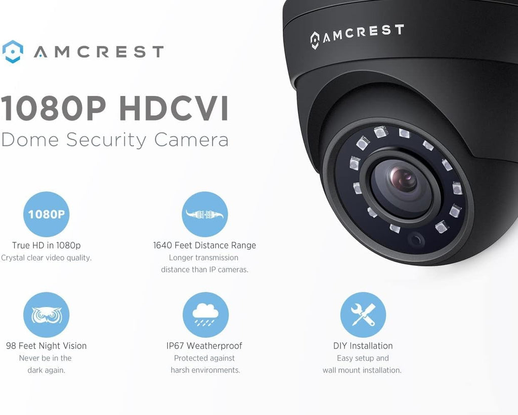 Full HD 1080P Dome Outdoor Security Camera, 98ft Night Vision, Metal Housing W6090
