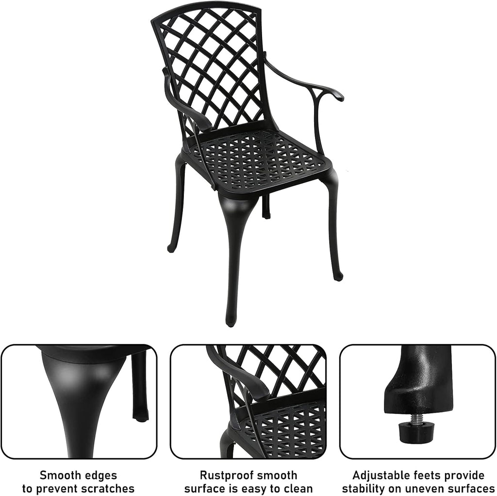 Black Set of 2 Cast Aluminum Outdoor Dining Chairs U497250