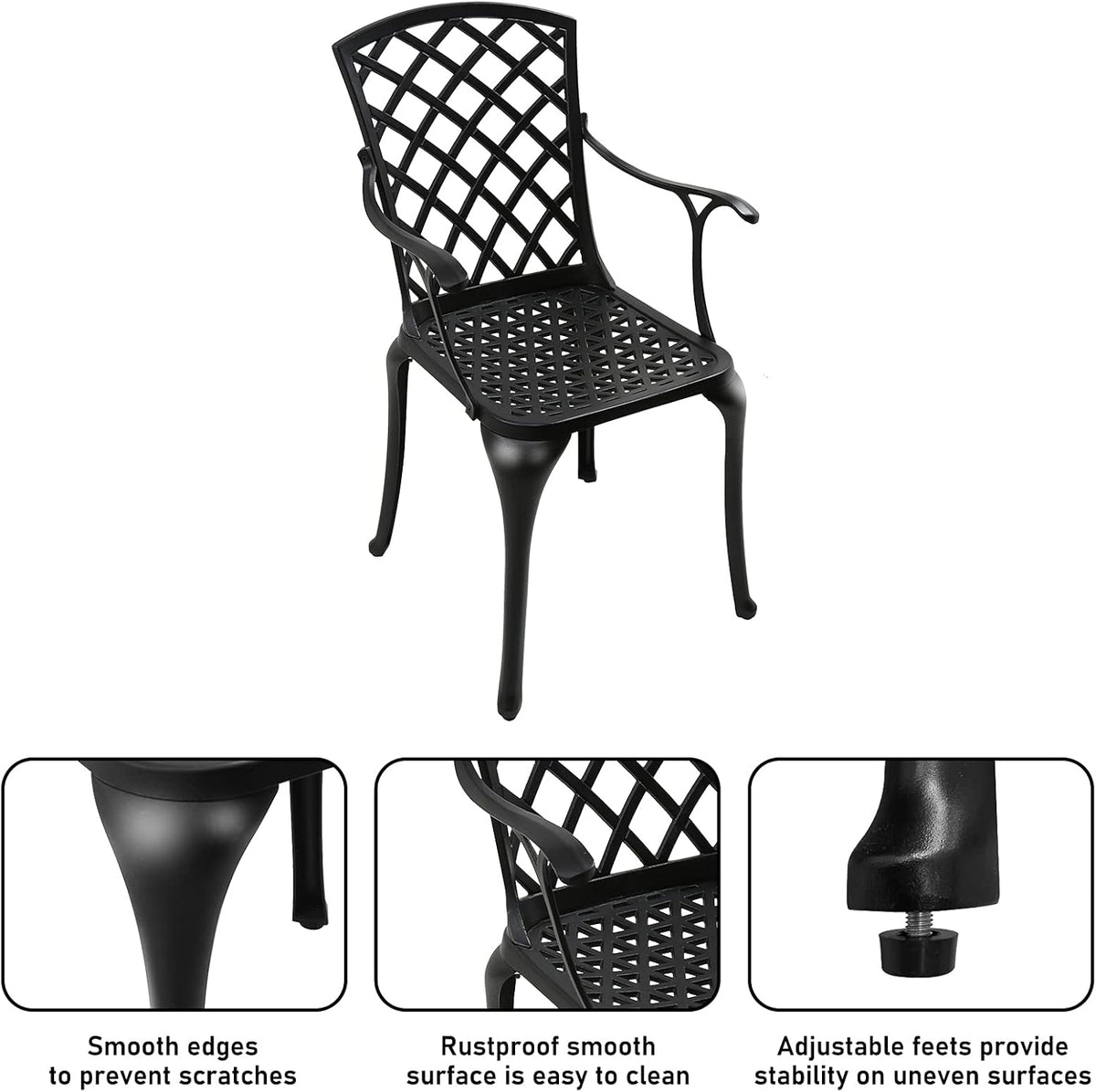 Black Set of 2 Cast Aluminum Outdoor Dining Chairs U497250