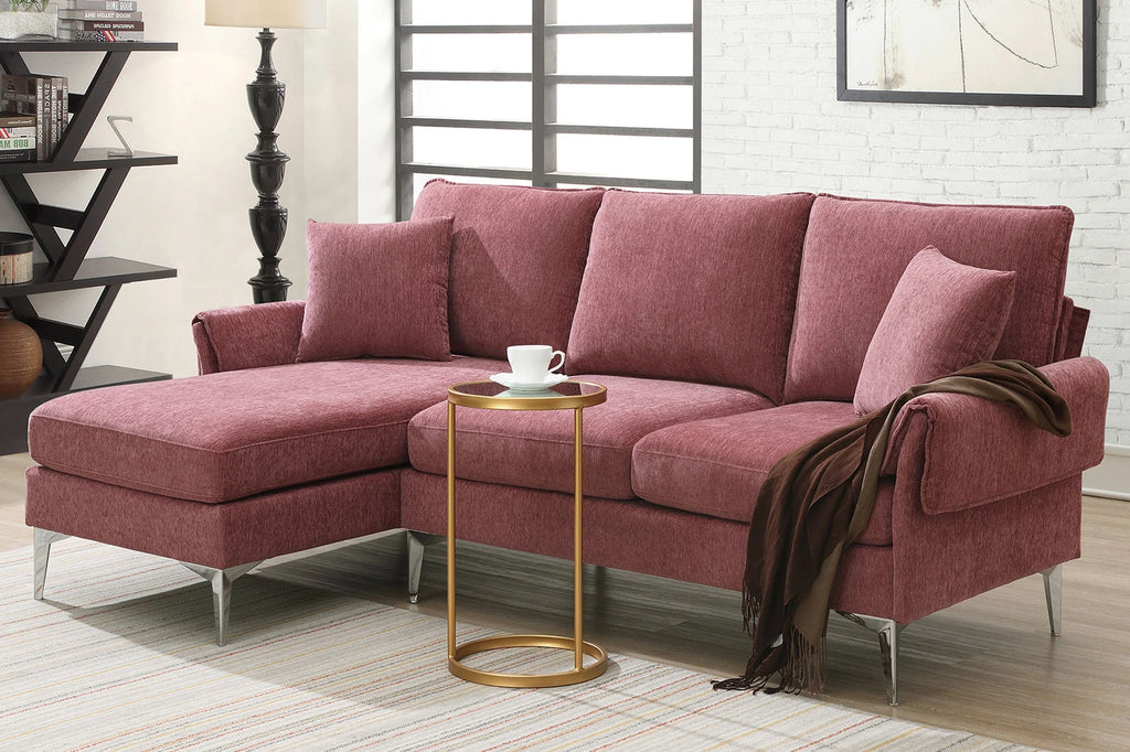 Dark Pink L-Shaped Convertible Sectional Sofa with Reversible Chaise Lounge A613601