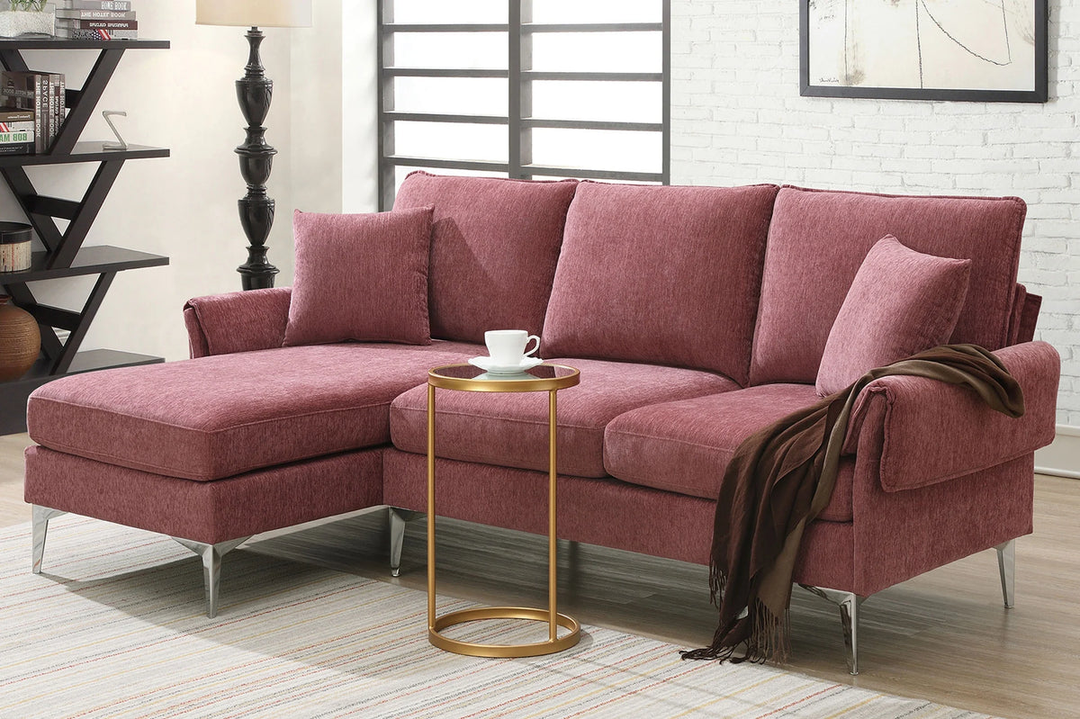 Dark Pink L-Shaped Convertible Sectional Sofa with Reversible Chaise Lounge A613601
