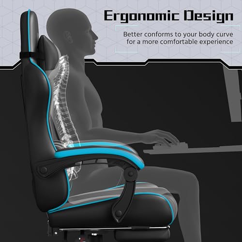 Black Gray Ergonomic Gaming Chair with Massage Lumbar Support and Footrest P1151