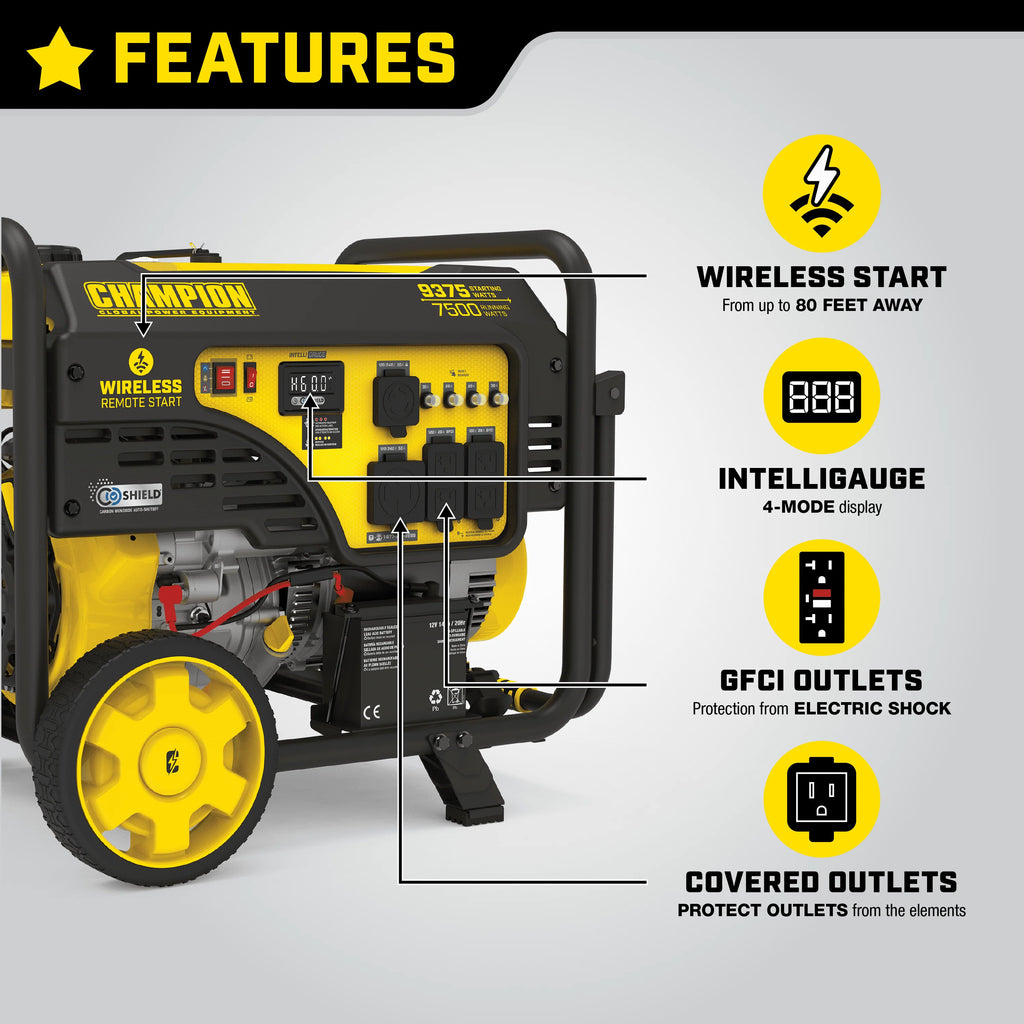 9375/7500-Watt Portable Generator with Wireless Remote Start J24160