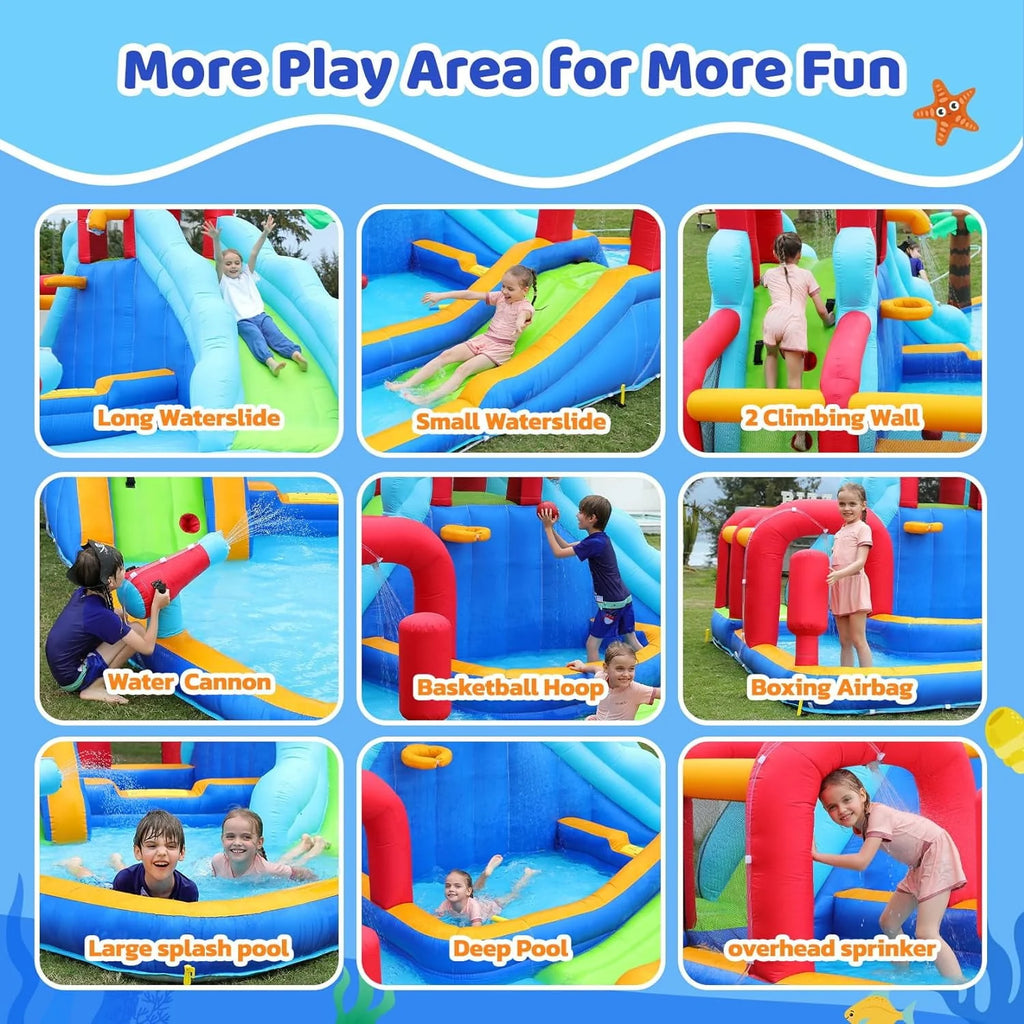Inflatable Water Slide Bouncy House, 11-in-1 with Splash Pool T354