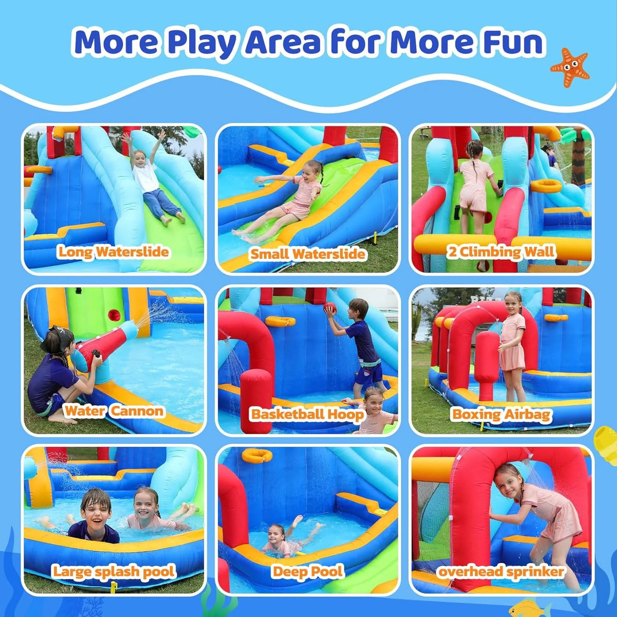 Inflatable Water Slide Bouncy House, 11-in-1 with Splash Pool T354