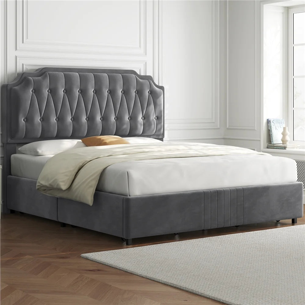 Queen Upholstered Bed with 4 Storage Drawers G951942