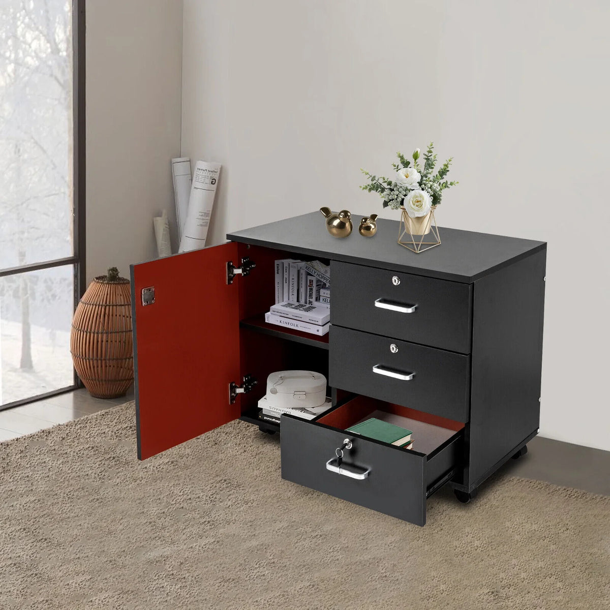 Mobile File Cabinet 3 Drawers with Wheels Z6391