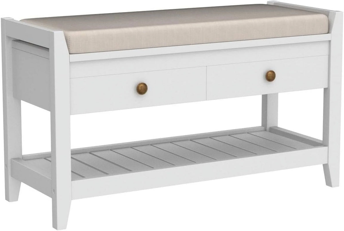 Blue Shoe Storage Bench with Cushioned Seat and 2 Drawers M709