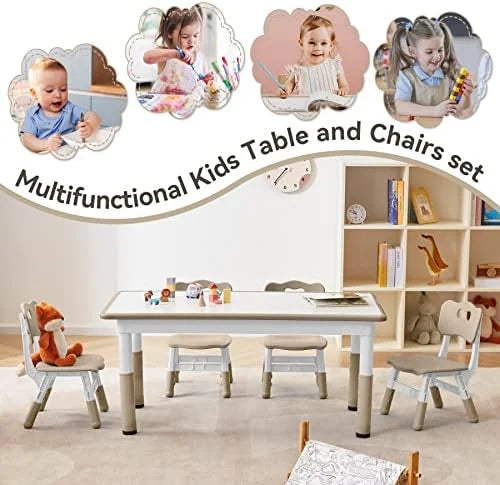 Height Adjustable Plastic Children Study Table and Chairs Set with 4 Seats T731