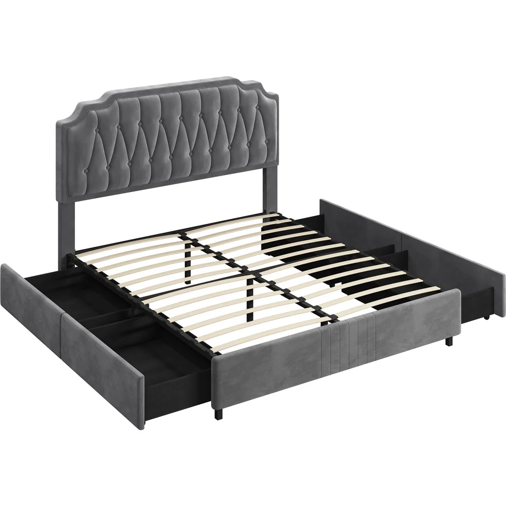 Queen Upholstered Bed with 4 Storage Drawers G951942