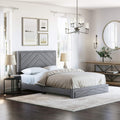 Gray Upholstered Platform Bed With Headboard And Wood Slat Supports King C174