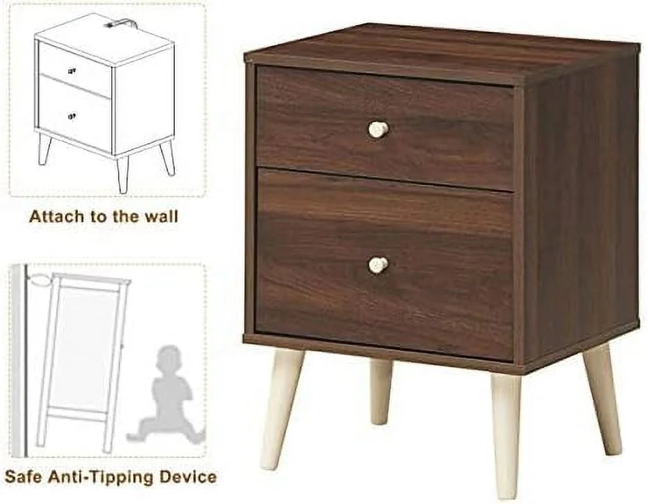 Solid Rubber Wood Nightstand with Drawers C8024