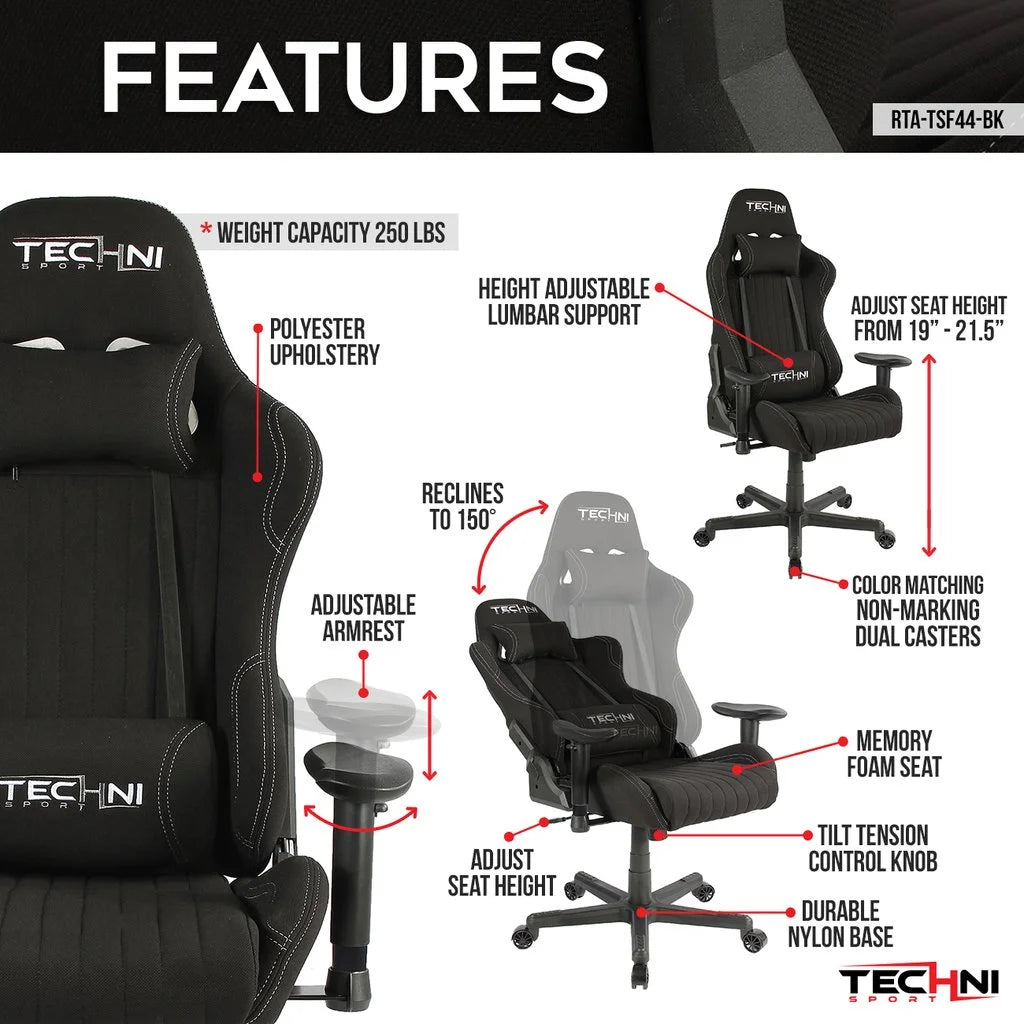 Black Ergonomic High Back Fabric Gaming Chair S8303
