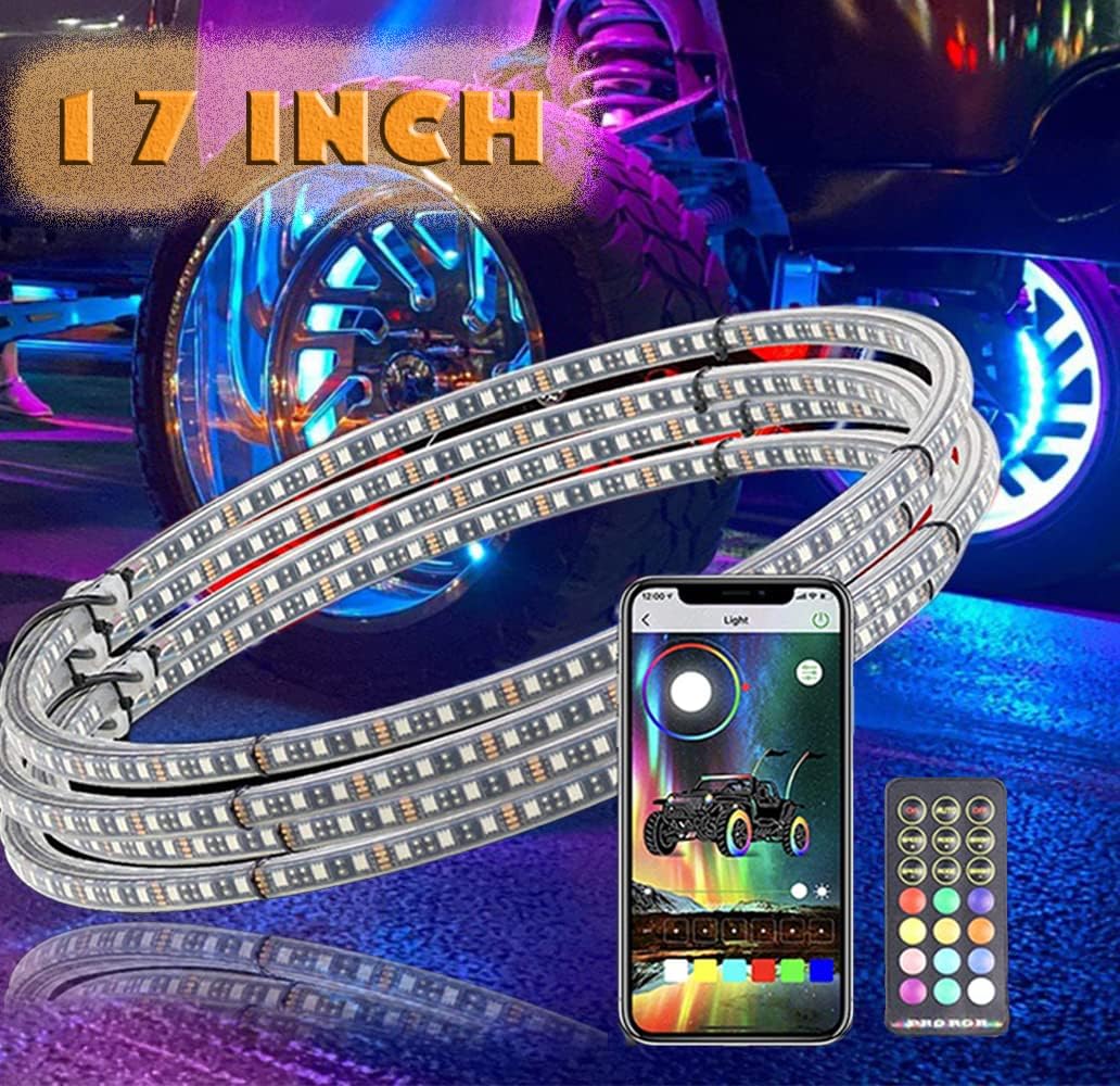 17IN RGB LED Wheel Ring Light Kit 4PCS Single Row Waterproof W392