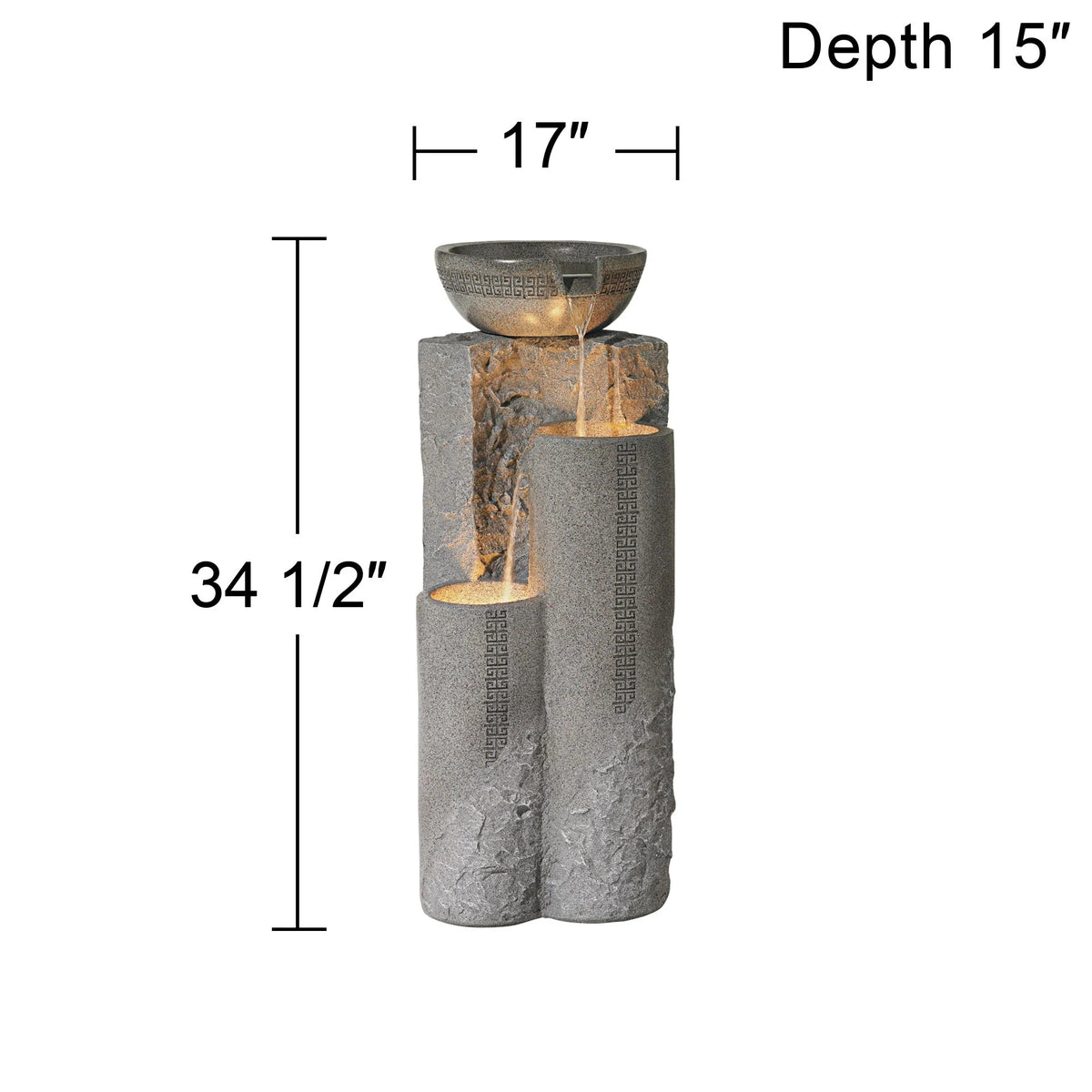 Cascading Outdoor Floor Water Fountain with LED Light 34 1/2" U8496