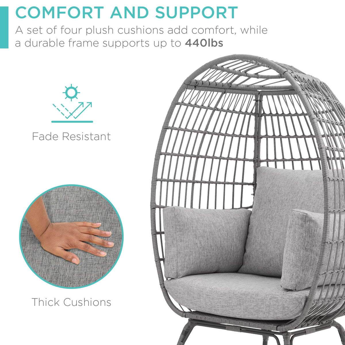Oversized Black Wicker Egg Chair with Steel Frame K599552