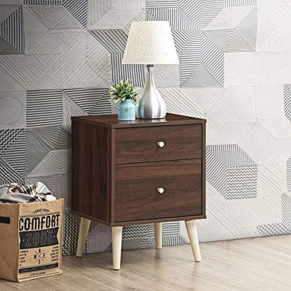 Solid Rubber Wood Nightstand with Drawers C8024