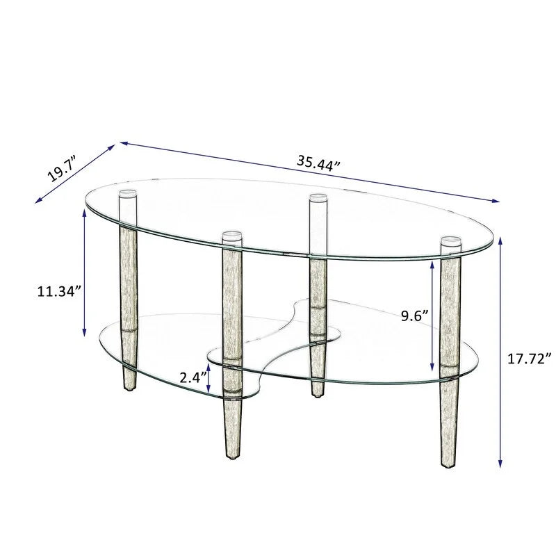 Oval 3-Tier Glass Coffee Table with Wood Leg X624240