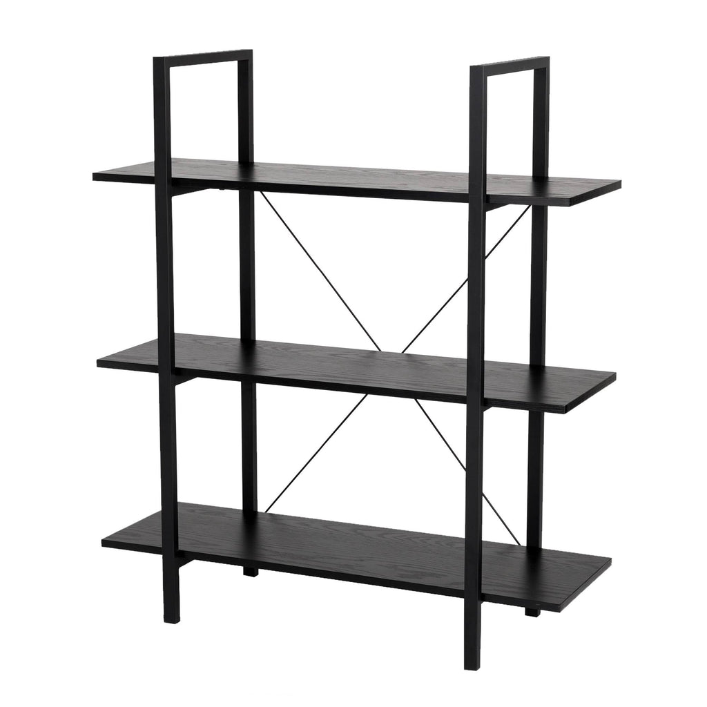 Black Wood Metal 3-Tier Bookcase U141211
