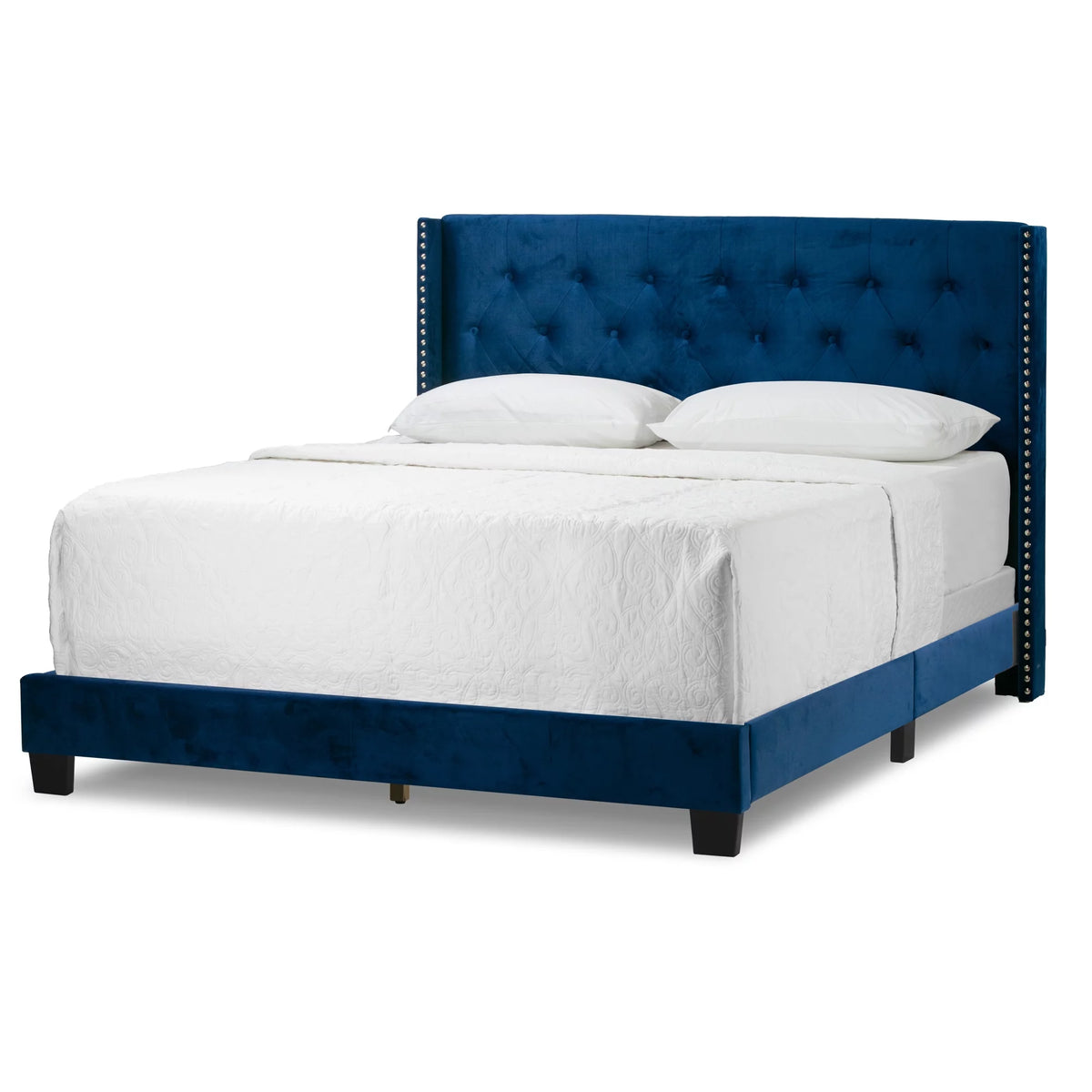 Blue Queen Bed with Button Tufting A236