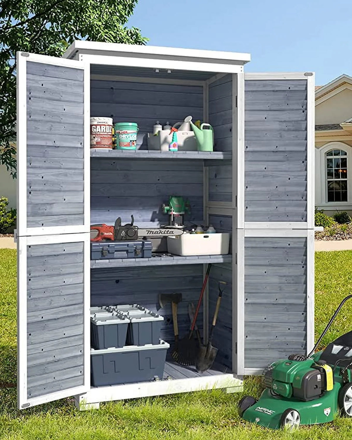 Outdoor Storage Cabinet with Asphalt Roof Q5430