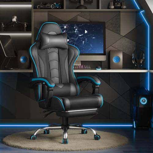 Black Gray Ergonomic Gaming Chair with Massage Lumbar Support and Footrest P1151