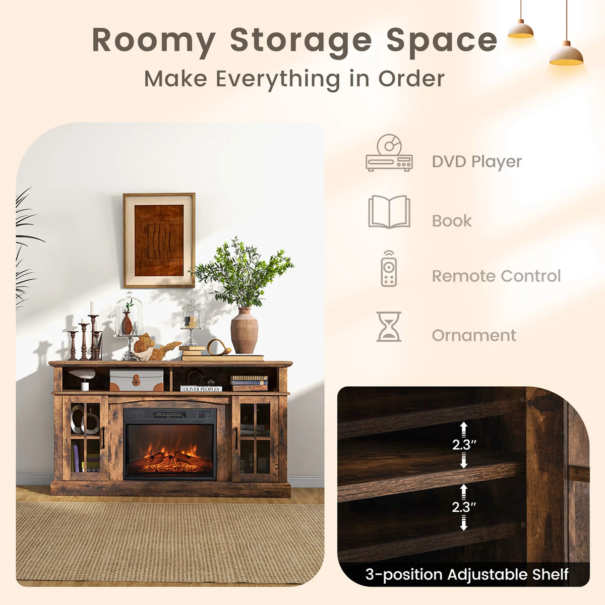 58'' Fireplace TV Stand with 1400W Electric Fireplace B209655