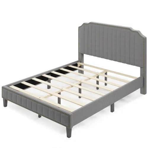 Queen Linen Upholstered Platform Bed with Headboard G879