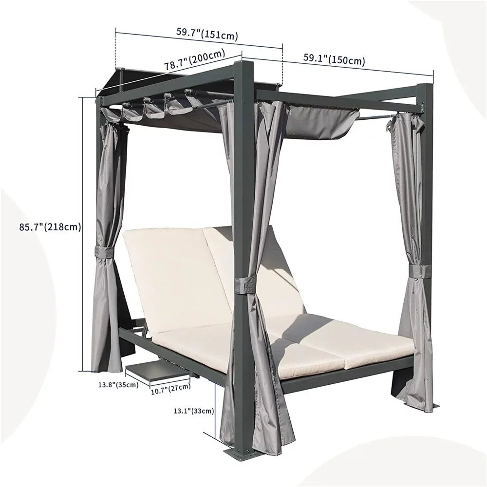 Aluminum Outdoor Patio Retractable Canopy Bed with Beige Cushion T3788