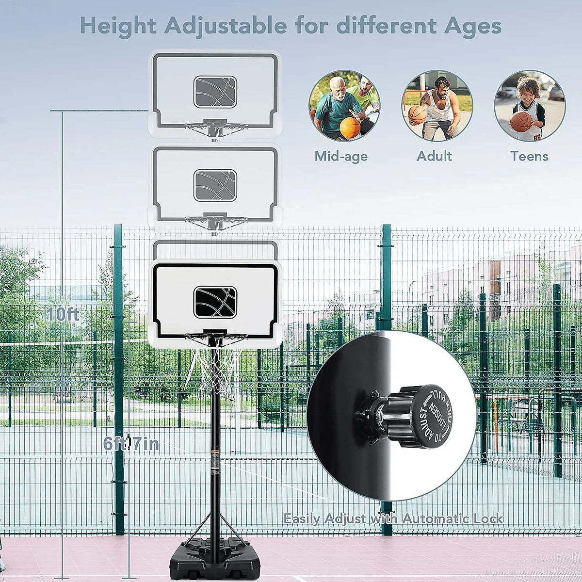 Portable Adjustable Height Basketball Hoop with Backboard S7647