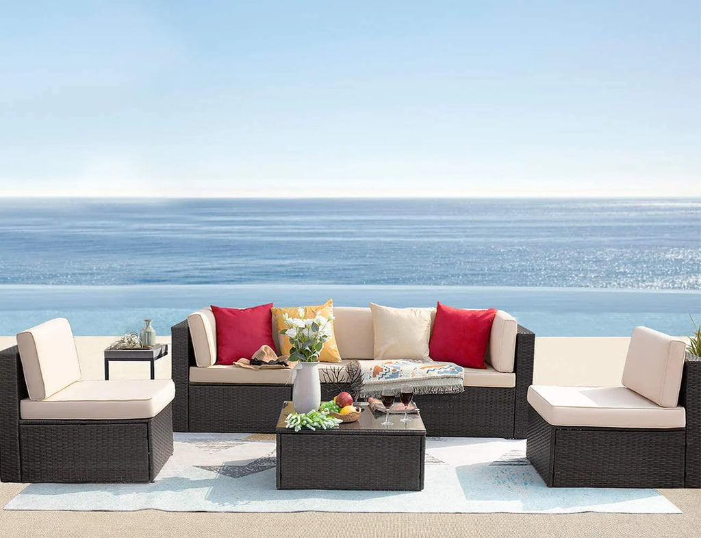 6 Pieces Wicker PE Rattan Sectional Sofa with Cushions X2485