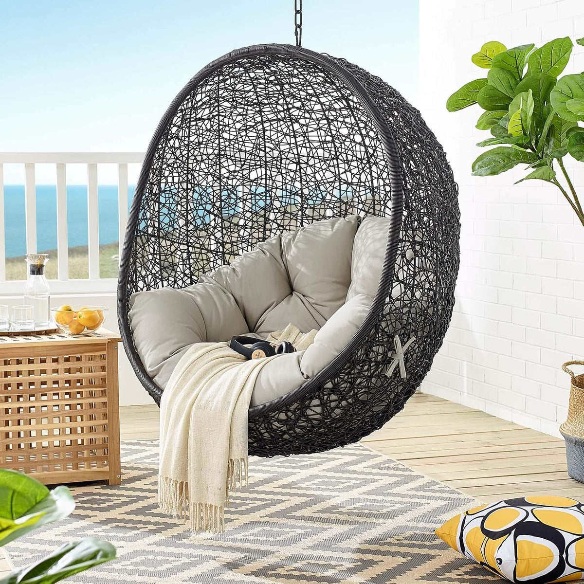 Black White Outdoor Patio Lounge Chair L145603