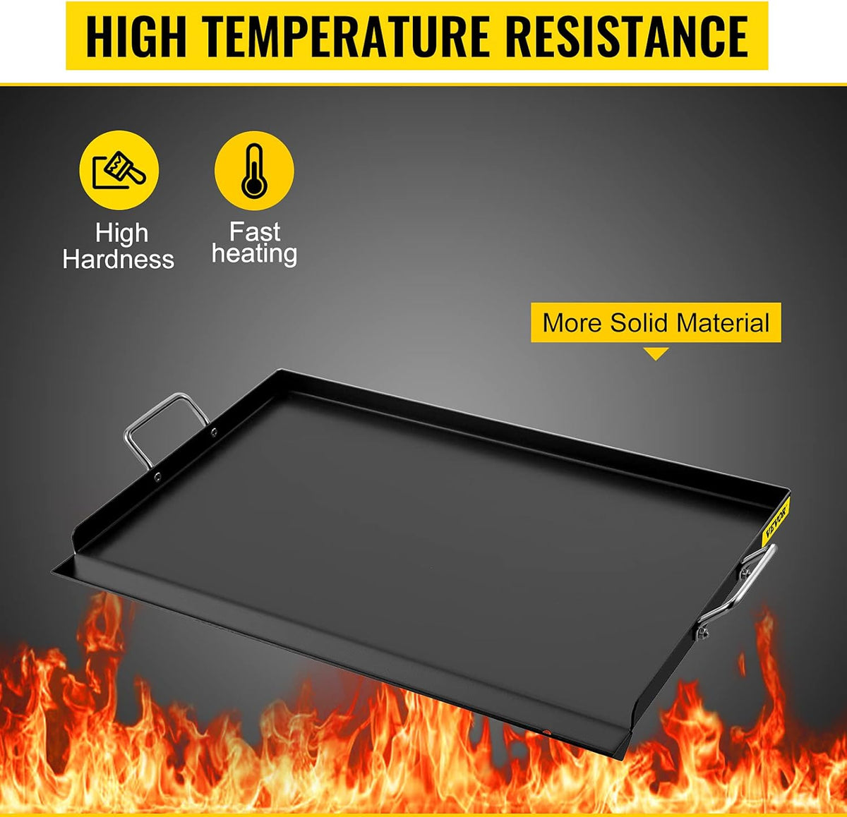 Carbon Steel Griddle, 16 x 37 Flat Top Plate with 2 Handles R596