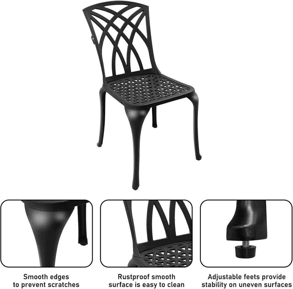 Black Set of 2 Cast Aluminum Outdoor Dining Chairs U497250