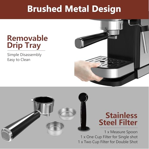 20 Bar Stainless Steel Espresso Machine with Steam Milk Frother K714689